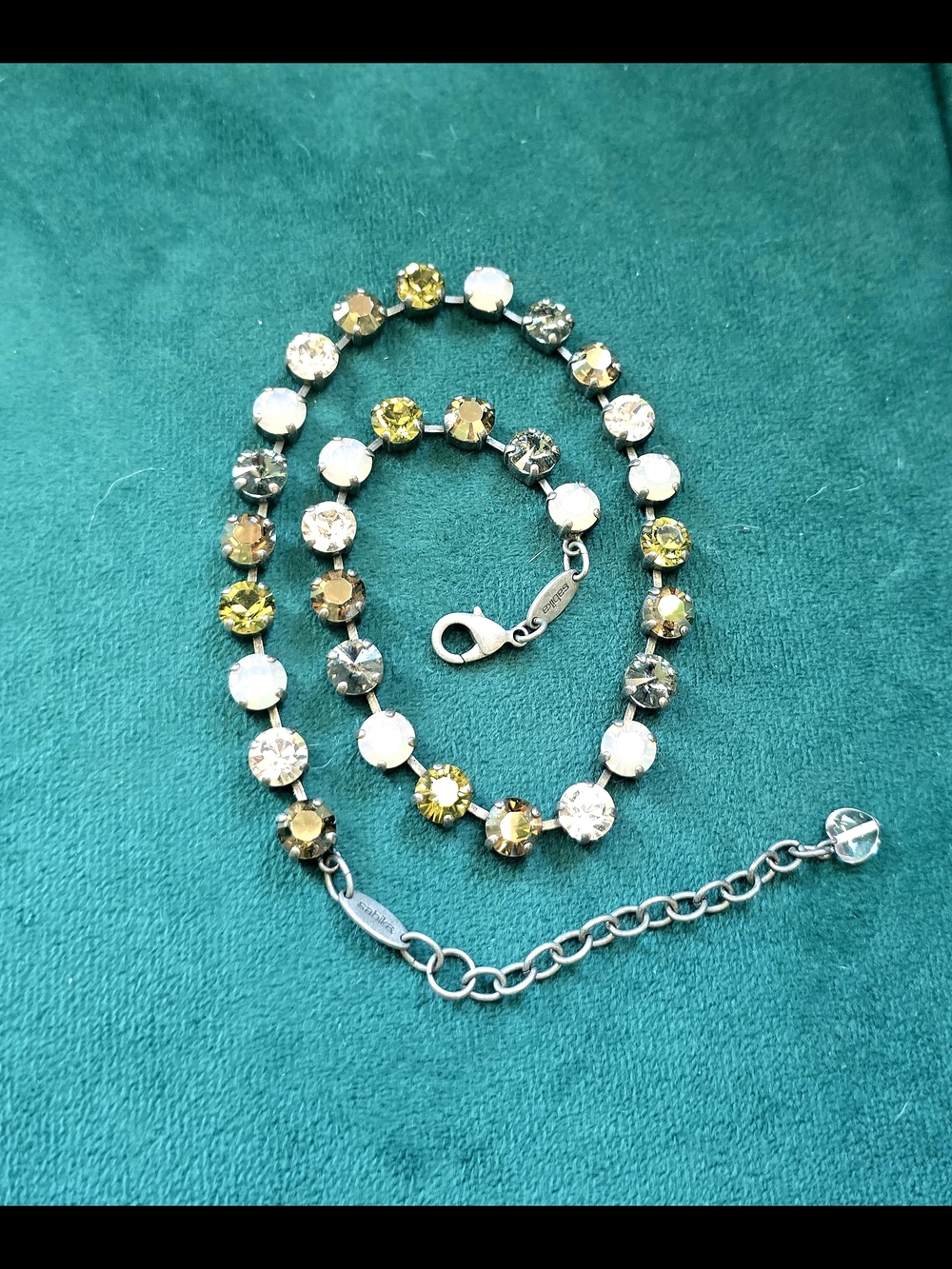 Sabika Antique Silver And Olive Swarovski Crystal Choker Necklace-RARE!